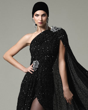 SEQUIN CAPE DRESS